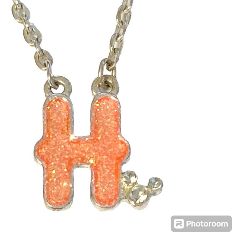 Vintage Disney Mickey Mouse Ears Necklace Initial Letter "H" 17-19" Pink Enamel